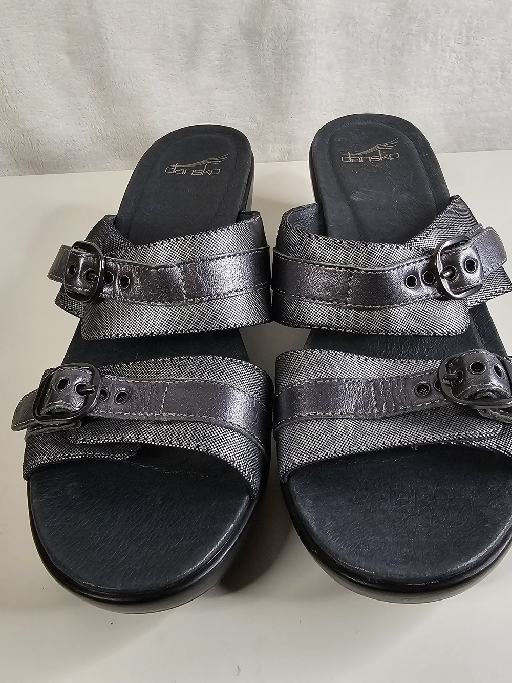 Dansko Women's Metallic Gray Double-Strap Slide Sandals